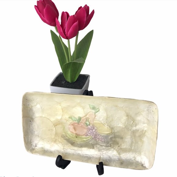 VINTAGE CAPIZ GENUINE SHELL MOTHER OF PEAR Vanity Trinket Dish - Picture 2 of 9